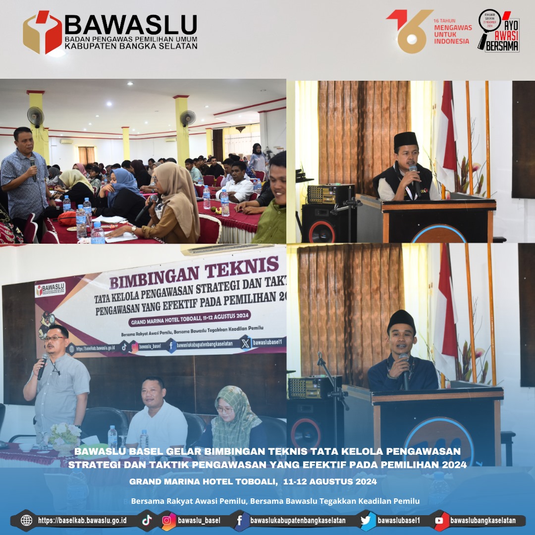 Bawaslu Bangka Selatan Gelar Bimbingan Teknis Tata Kelola Pengawasan Pemilihan 2024: Strategi dan Taktik Pengawasan Efektif untuk Pemilu yang Berintegritas