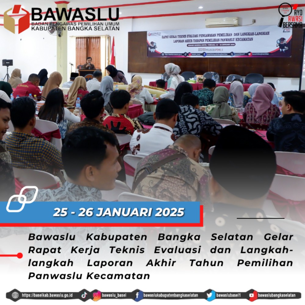 Bawaslu Bangka Selatan Gelar Rapat Kerja Teknis Evaluasi dan Langkah-langkah Laporan Akhir Tahun Pemilihan Serentak 2024 Panwaslu Kecamatan